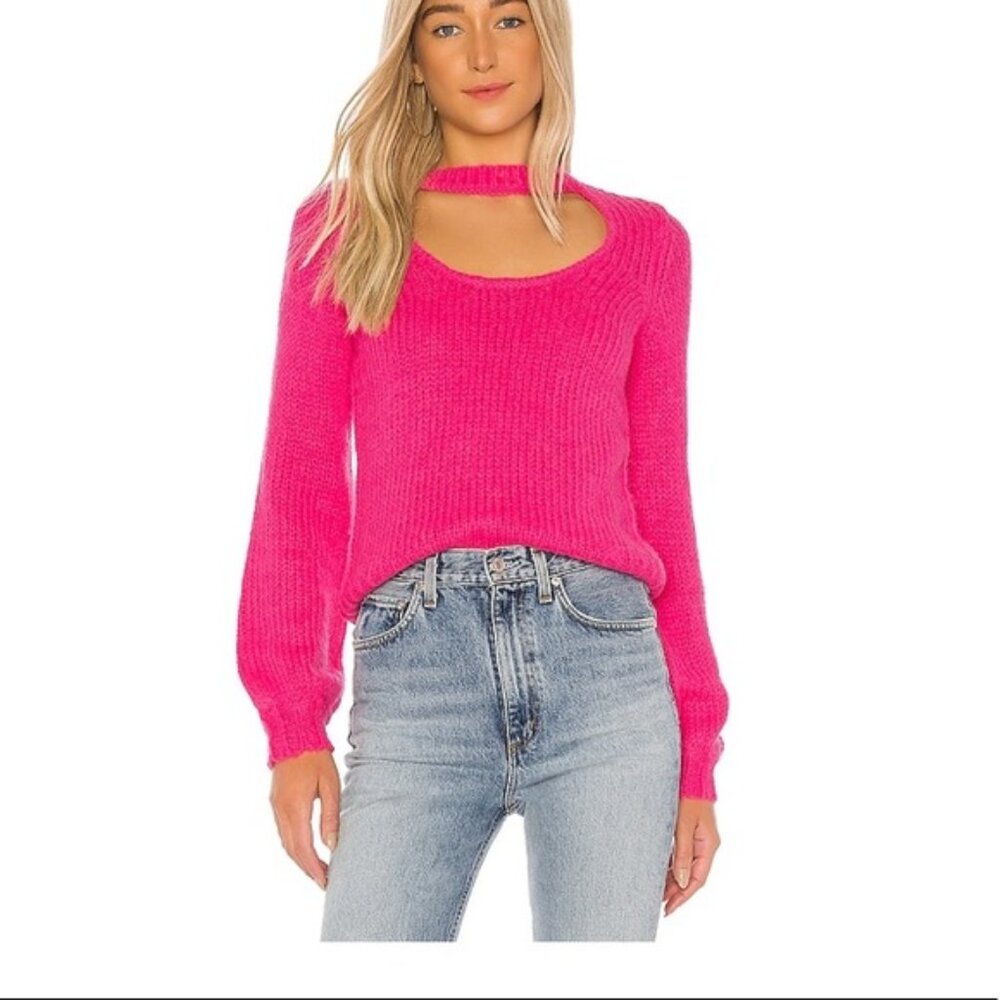 Lovers + Friends Hot Pink Cutout Neck Knit Sweater